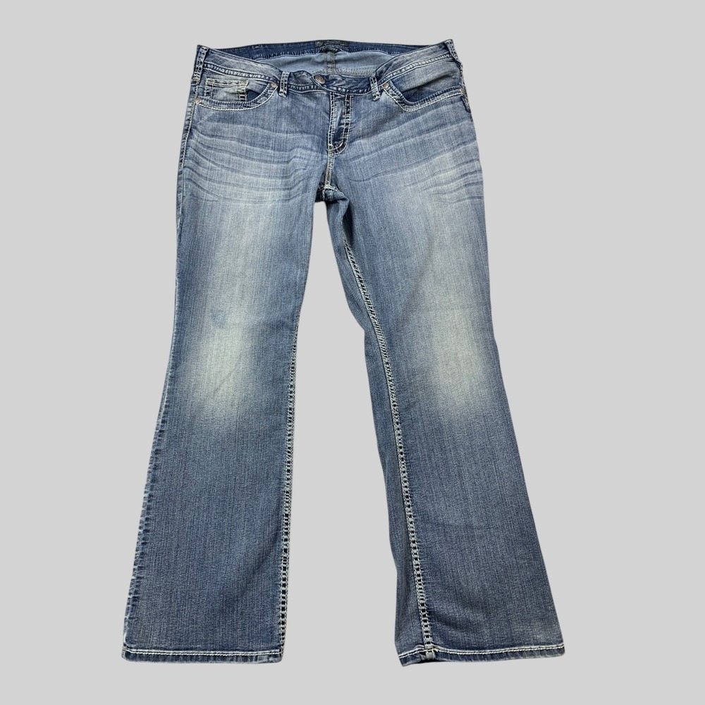 Silver Jeans Tuesday Bootcut Jeans Womens 40x31 Blue Embroidered Whiskered - Picture 10 of 11